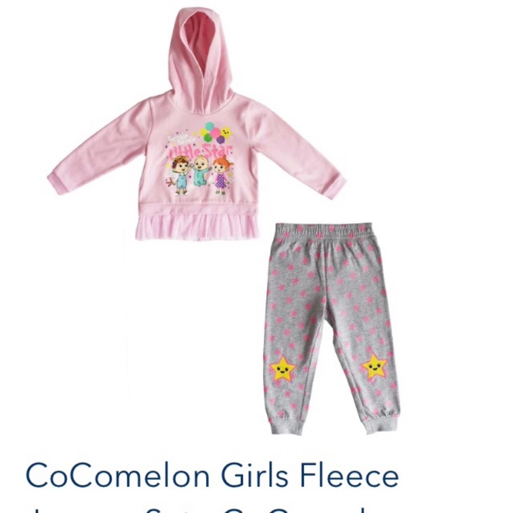 CoComelon Pink Fleece Hoodie and Gray Star Pants Set